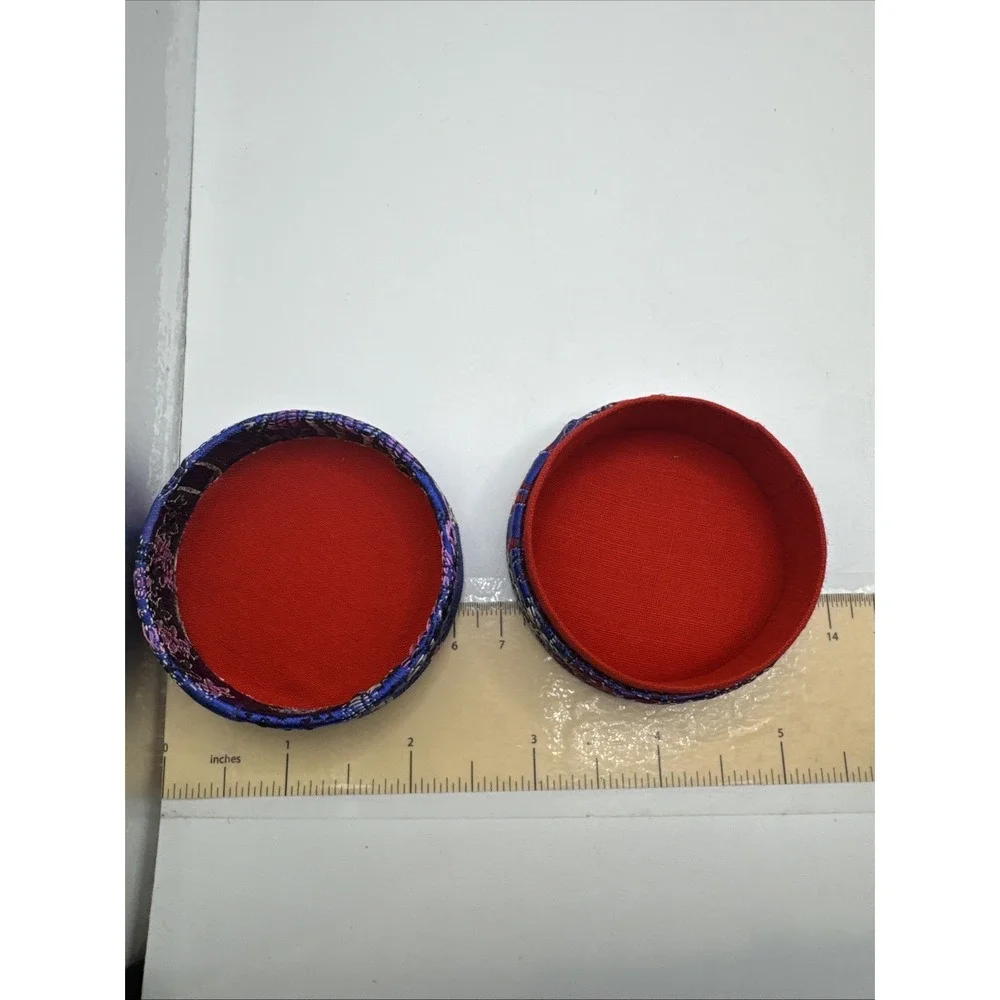 Set Of 2 Asian Ring Jewelry Box Compact Fabric Floral Portable - Circle Shaped